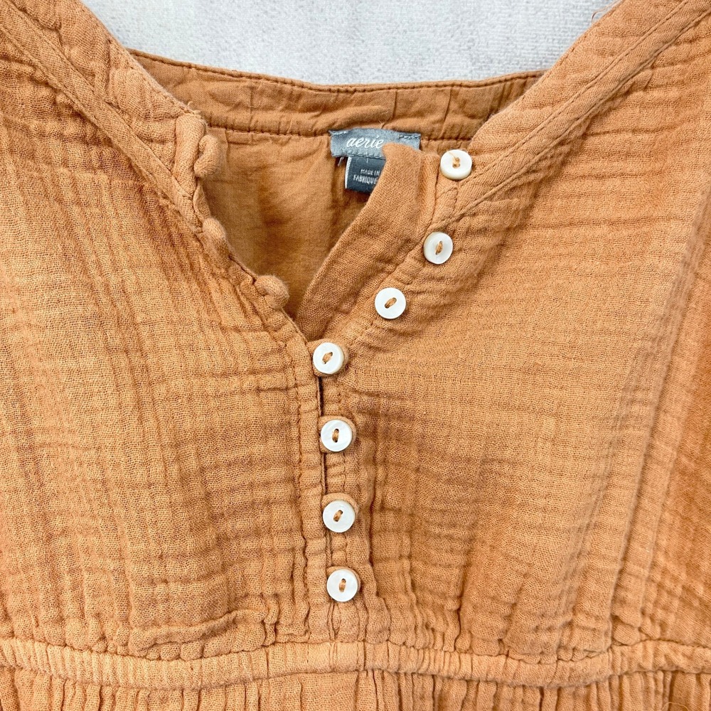 Aerie Dress Womens Medium Orange Cotton Gauze Henley Boho Ruffle Hem Minimalist - Picture 6 of 13